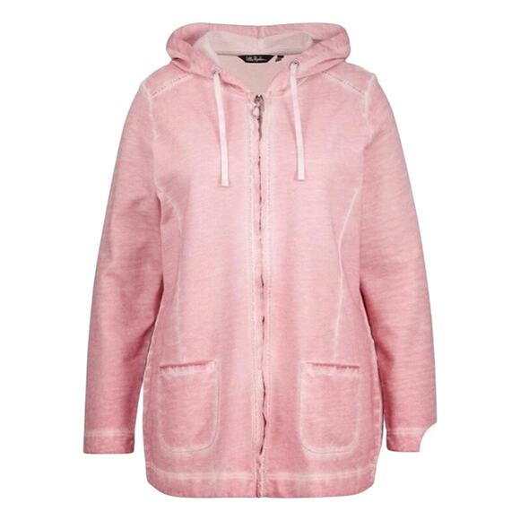Ulla Popken Tops - Ulla Popken Sz 28/30 Distressed Pink Full-zip Hooded Sweatshirt with Rhinestones